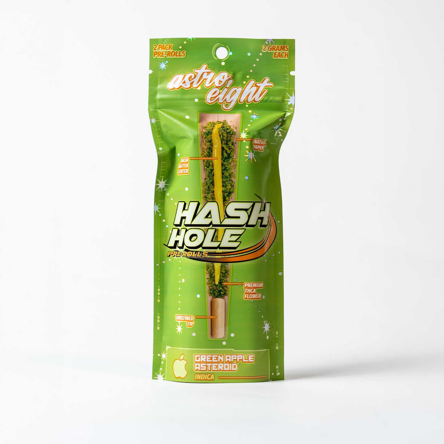Astro Eight Hash Hole Pre Rolls 4G ( 2 x 2 G )- Green Apple Asteriod - Indica