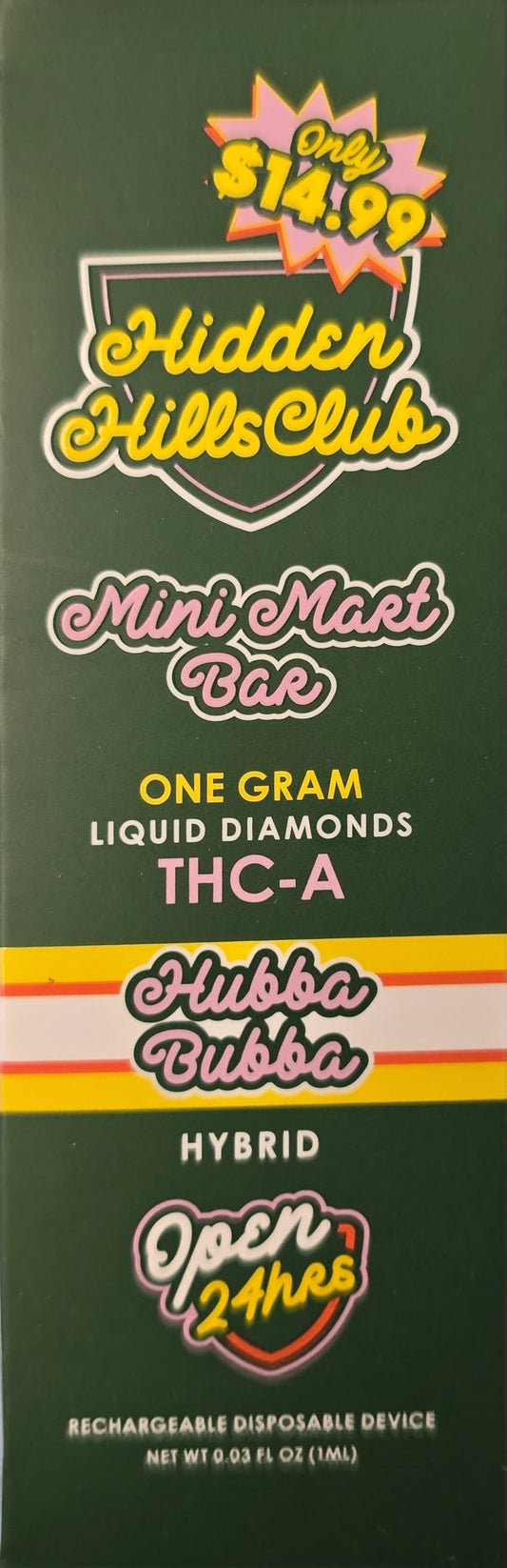 Hidden Hills Club Mini Mart Bar - THC-A 1 gram disposable - Hubba Bubba (Hybrid)