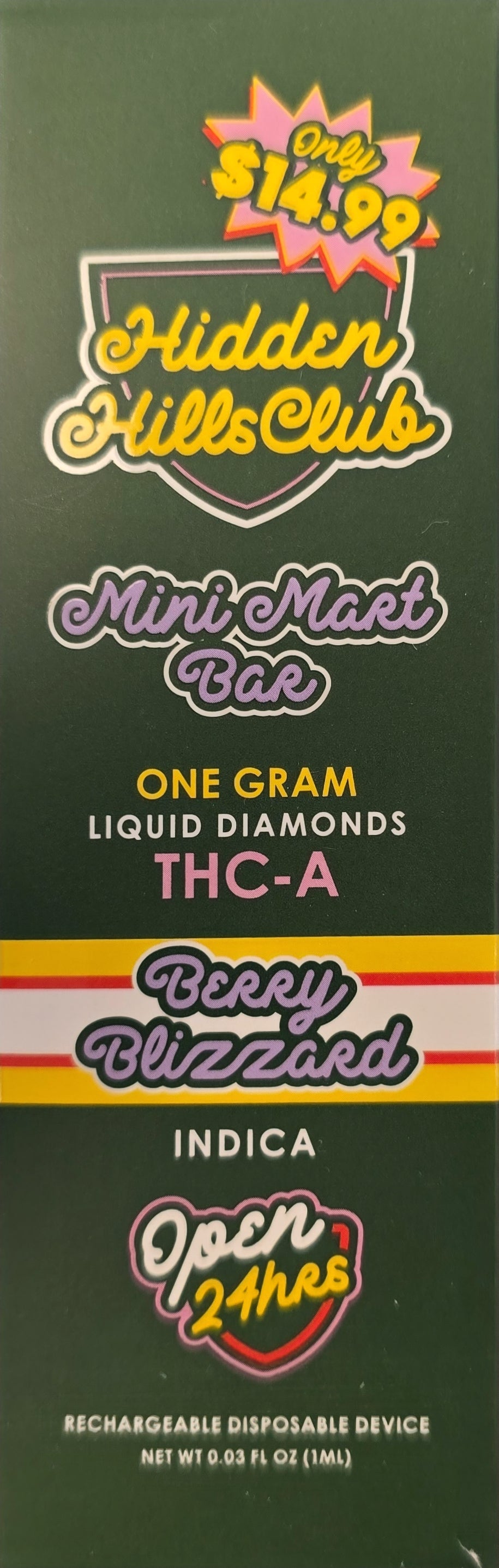 Hidden Hills Club Mini Mart Bar - THC-A 1 gram disposable - Berry Blizzard (Indica)