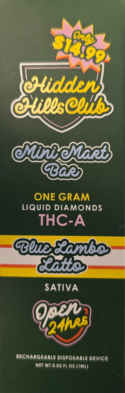 Hidden Hills Club Mini Mart Bar - THC-A 1 gram disposable - Blue Lambo Latto (Sativa)