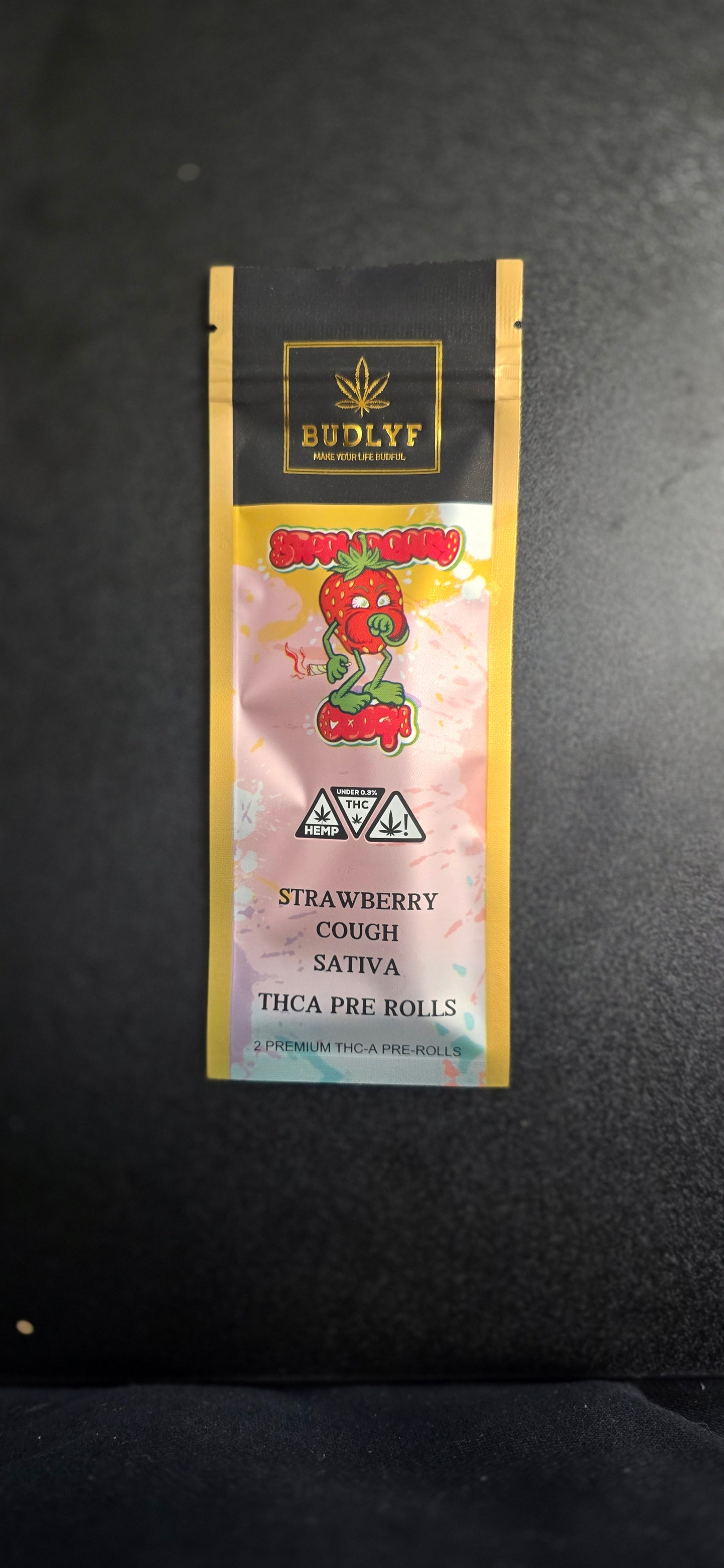 BUDLYF THC-A prerolls - 2x1 gram - Strawberry Cough - Sativa