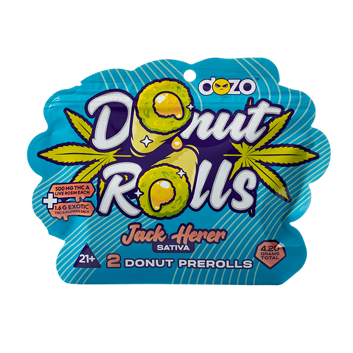 Dozo Donut Rolls Live Rosin + THC-A Exotic flower  2 x Prerolls | 4.2 Gram total - Jack Herer - Sativa
