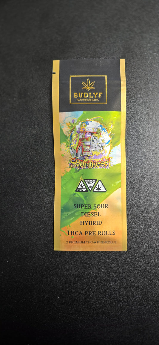 BUDLYF THC-A prerolls - 2x1 gram - Super Sour Diesel - Hybrid