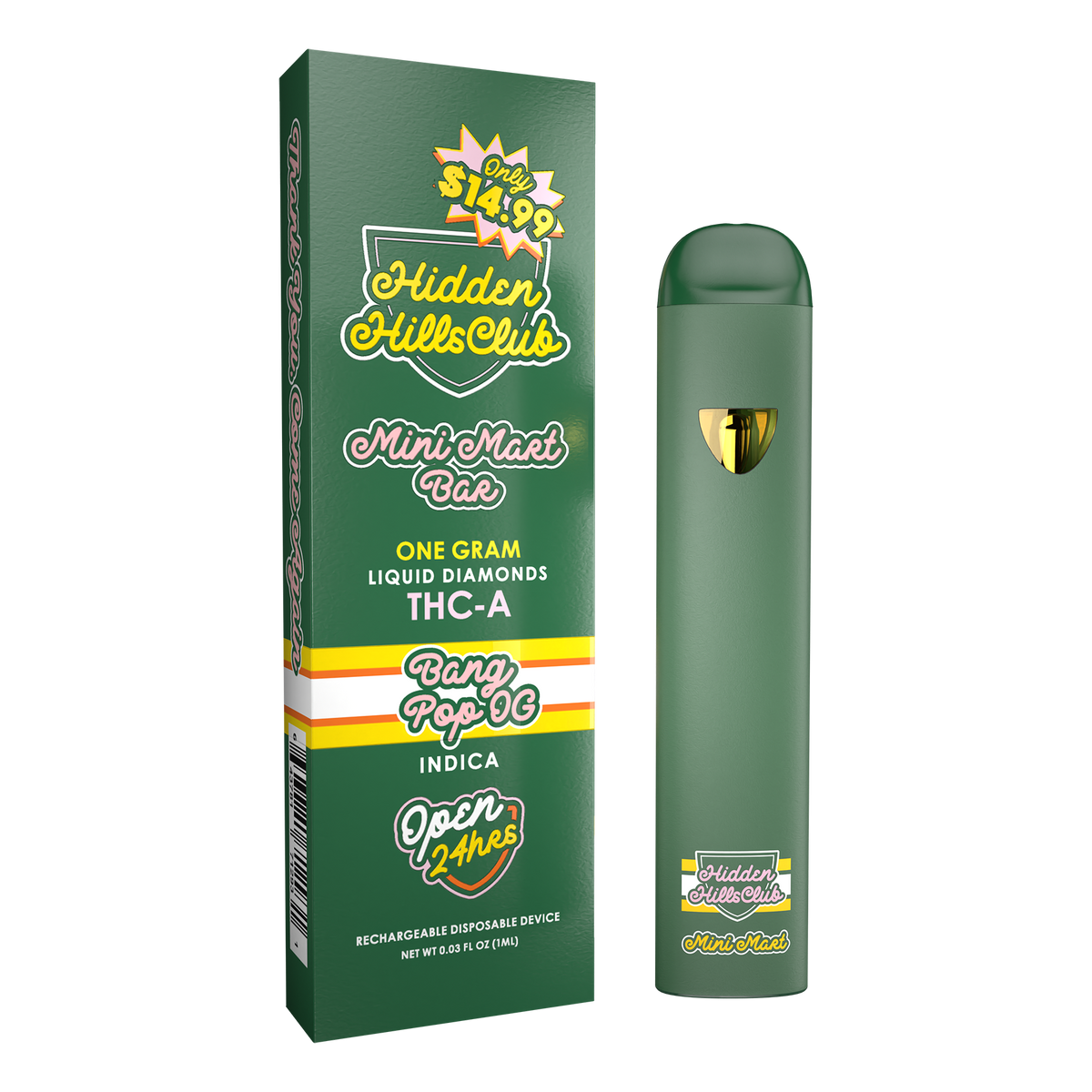 Hidden Hills Club Mini Mart Bar - THC-A 1 gram disposable - Bang pop OG  (Indica)