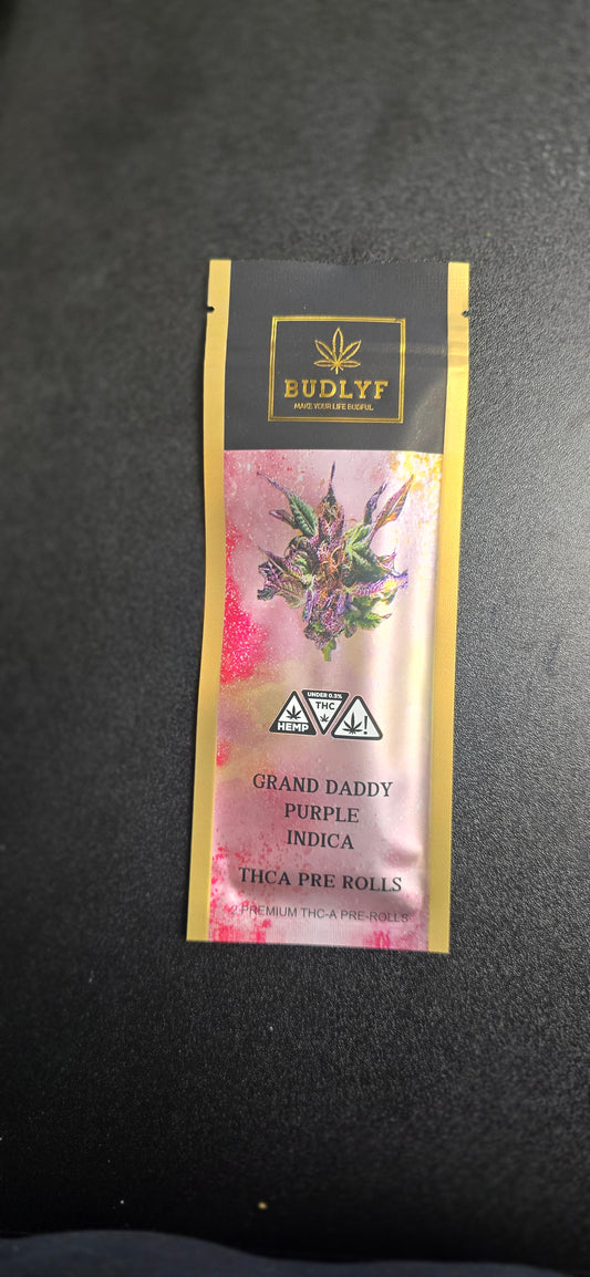 BUDLYF THC-A prerolls - 2x1 gram - Grand Daddy Purple - Indica